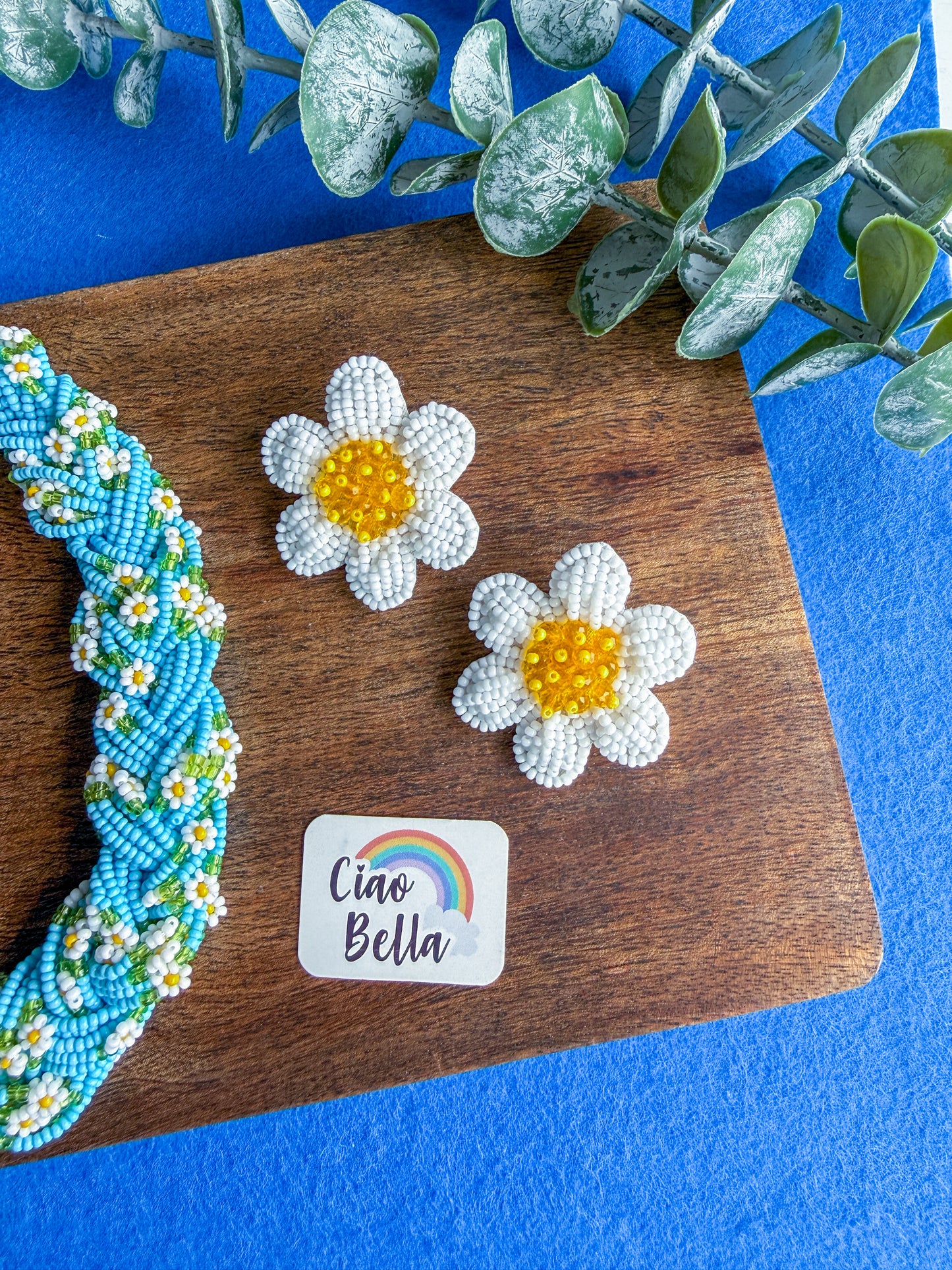 Luxe Flora Aqua Blue Handmade Beaded Necklace + Earrings Set