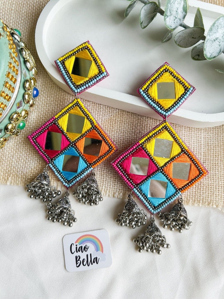 Rangrez Mirror Handmade Beaded Jhumka Earrings
