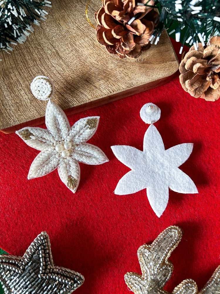 Snow Petals Handmade Beaded Flower Earrings