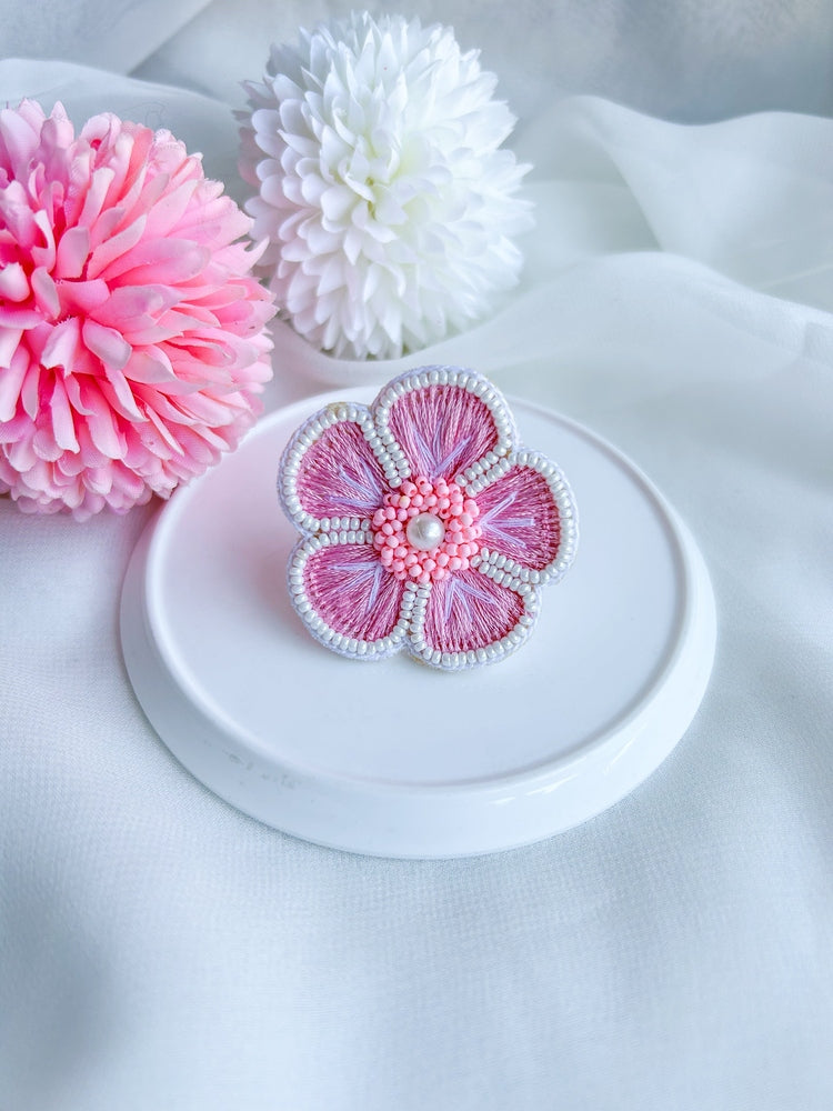 Pink Blossom Handmade Beaded Ring