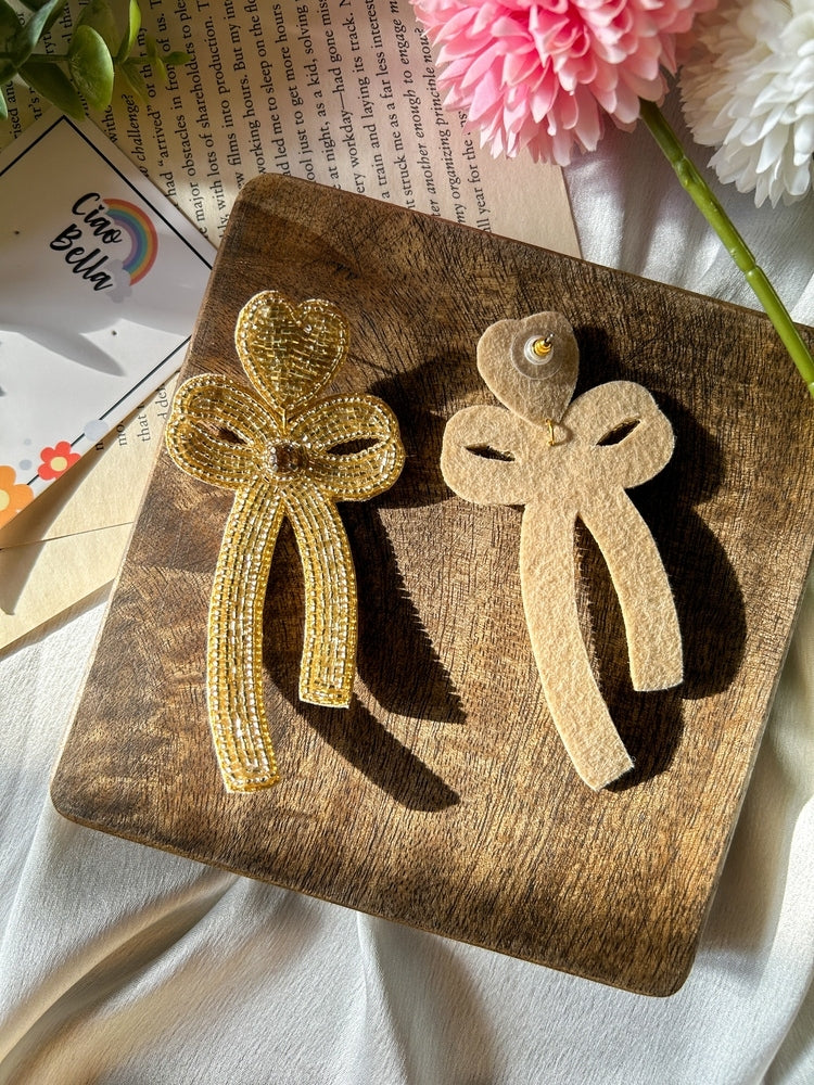 Glam Bow (Gold) Handmade Beaded Earrings