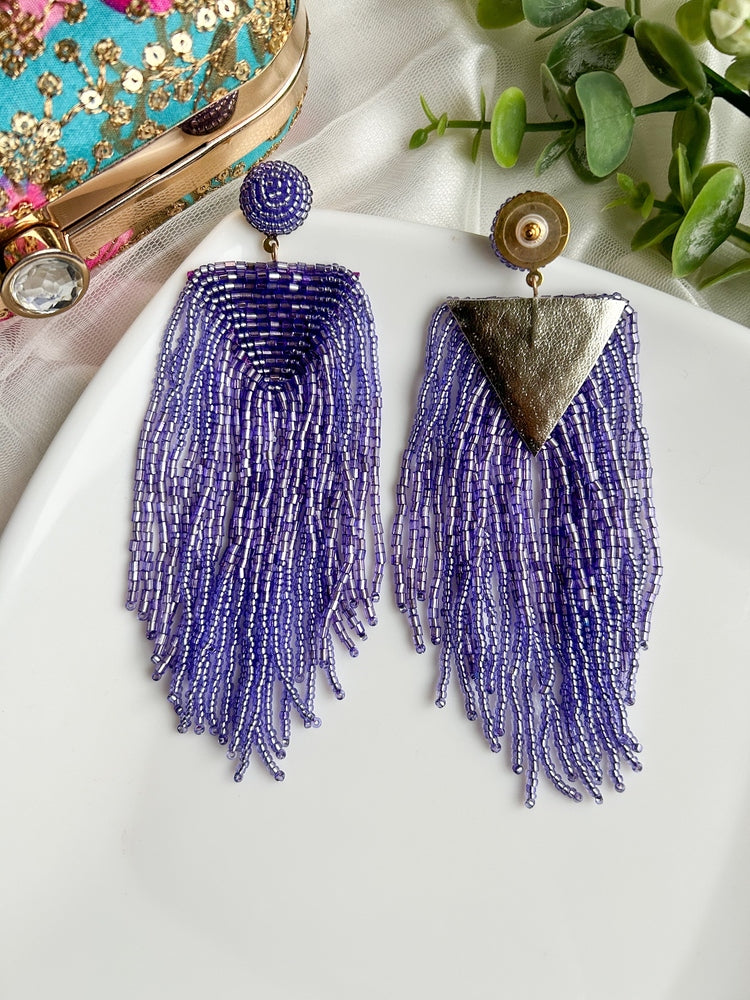 Luxe Lavender Purple Handmade Beaded Tassel Earrings