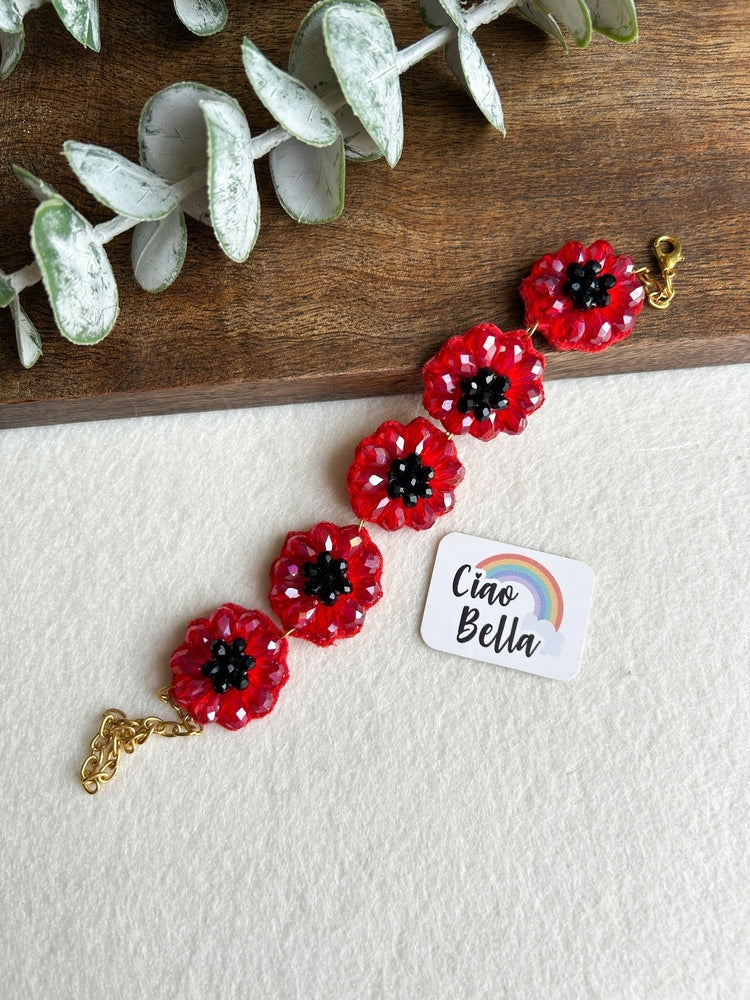 Daisy Dream Red Handmade Beaded Bracelet