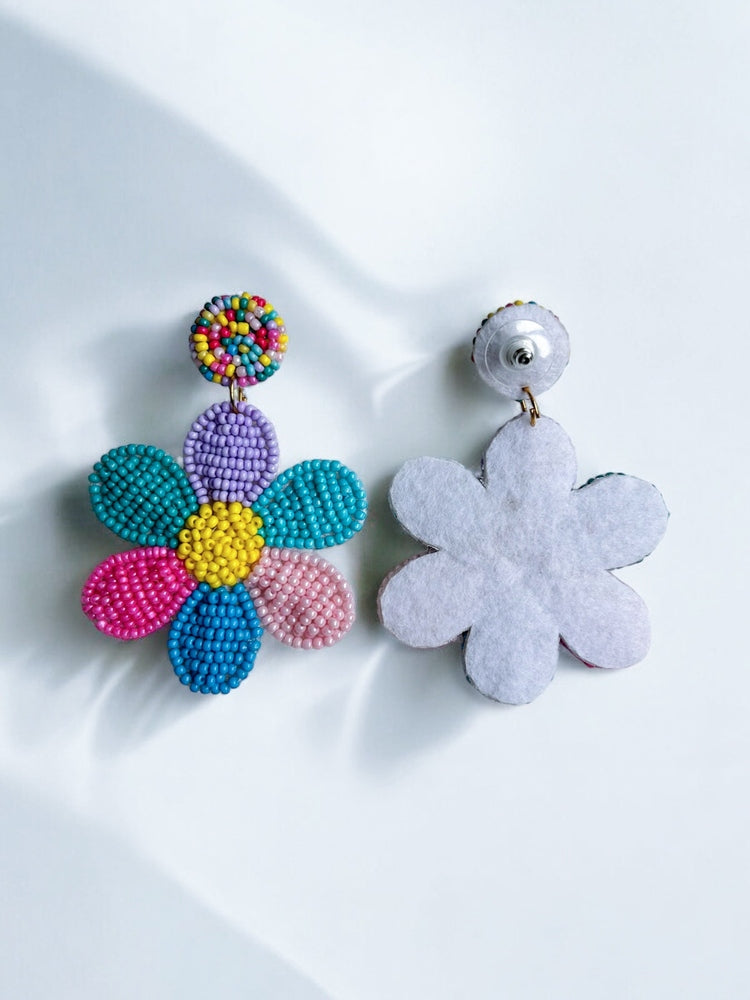 Rainbow Daisy Love Handmade Beaded Flower Earrings