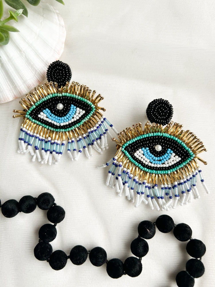 Evil Eye Elegance Handmade Beaded Earrings