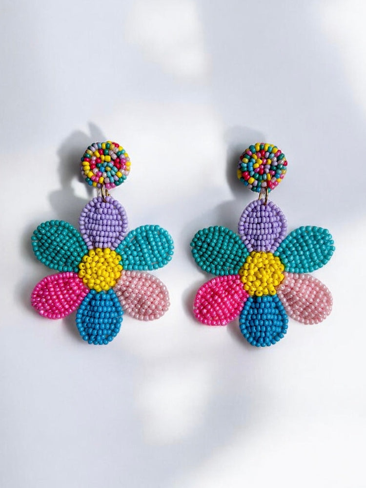 Rainbow Daisy Love Handmade Beaded Flower Earrings