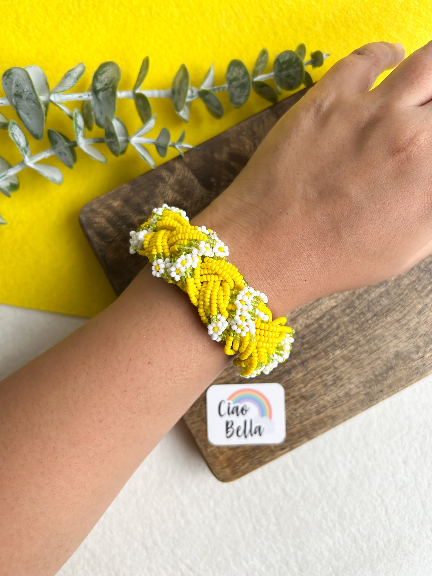 Luxe Flora Yellow Handmade Beaded Bracelet