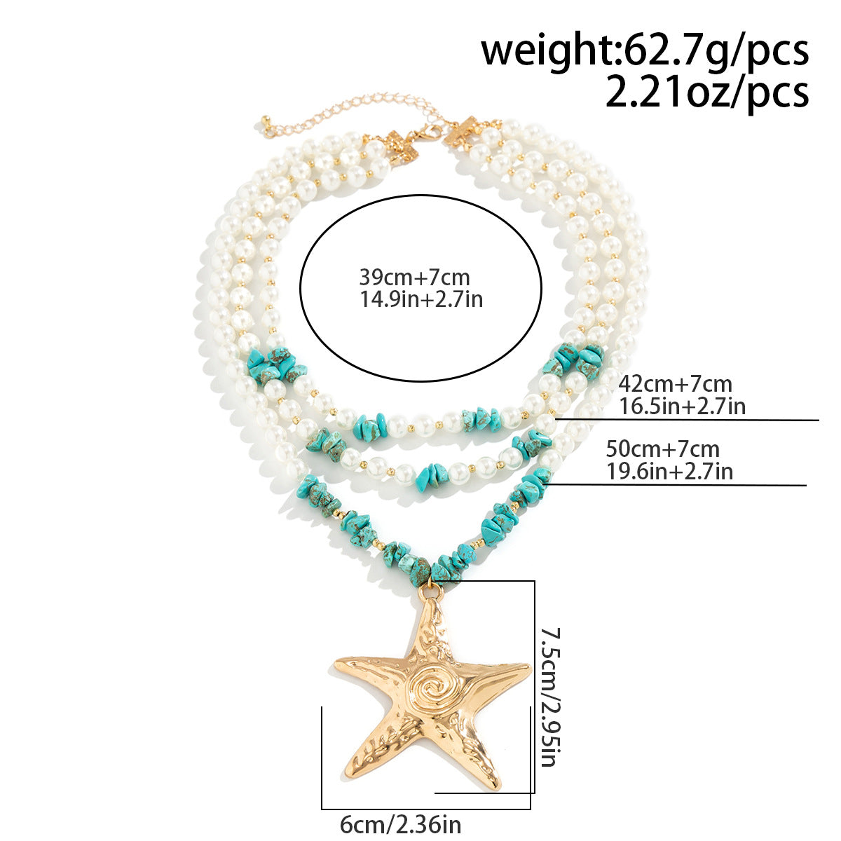 Exaggerated Marine Style Star Pearl Beaded Three Layer Necklace