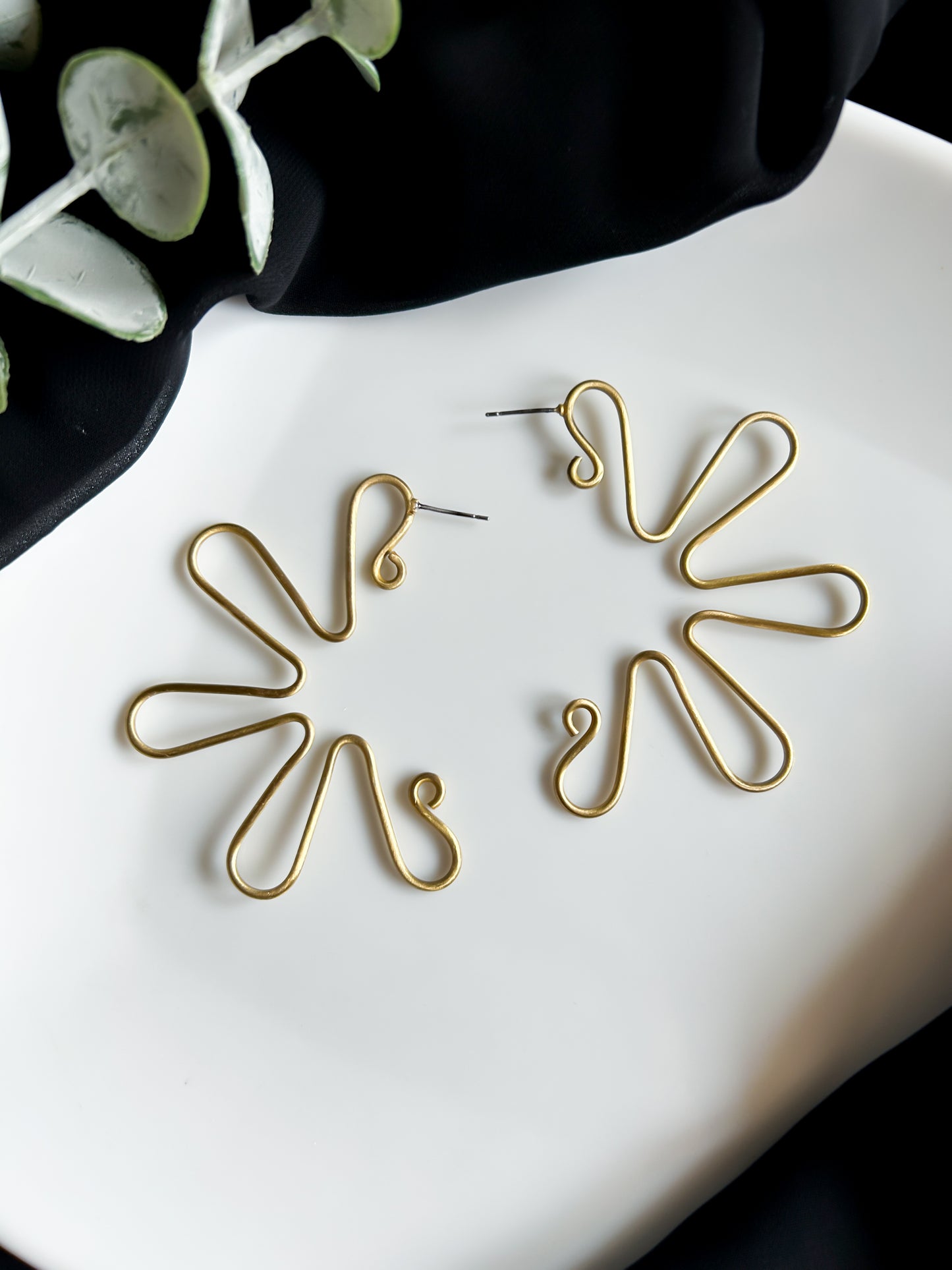 Curly Bloom Handmade Brass Earrings