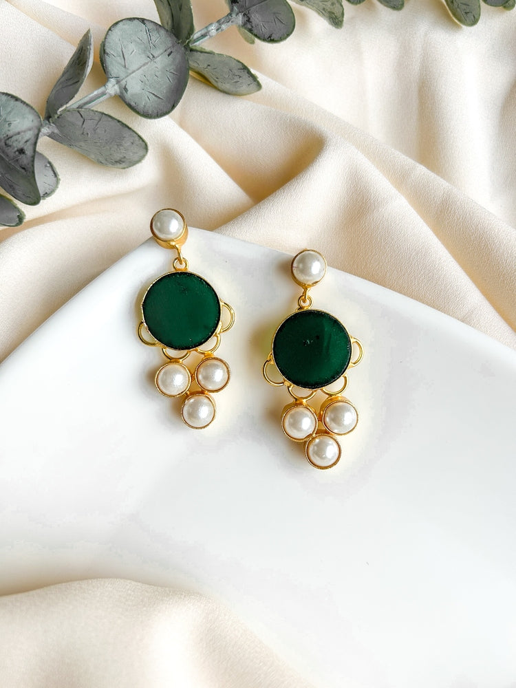 Green Druzy Drop Handmade Brass Earrings