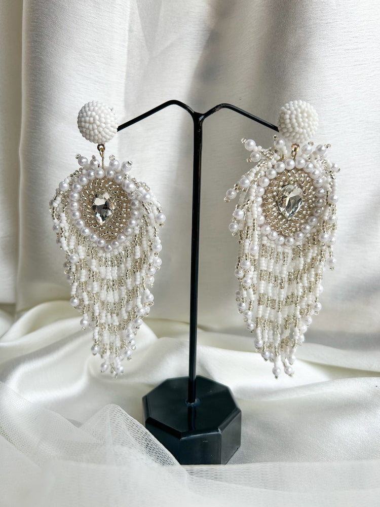 Noorani Peacock Handmade Beaded Bird Feather Tassel Earrings