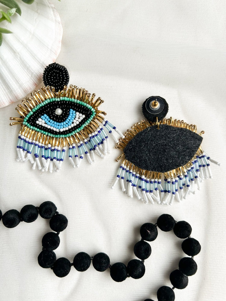 Blue Evil Eye Elegance Handmade Beaded Earrings
