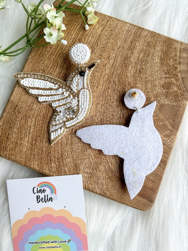 Ivory Humming Bird Handmade Beaded Earrings