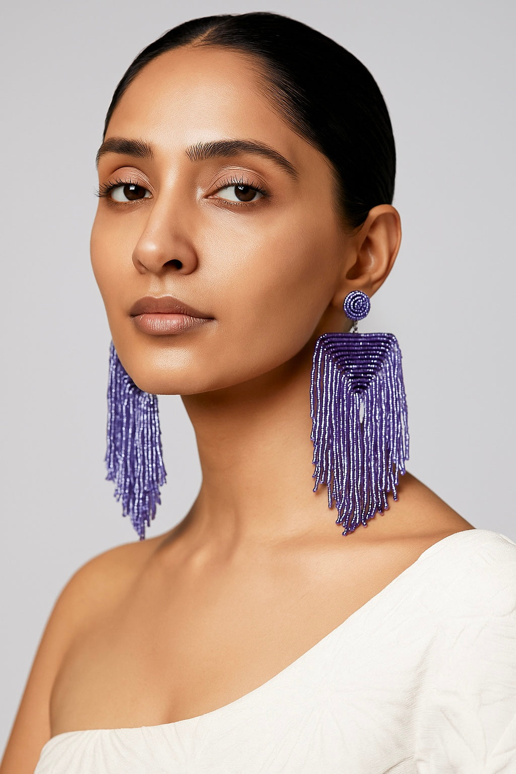 Luxe Lavender Handmade Beaded Tassel Earrings