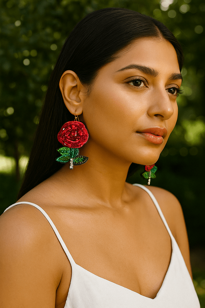 Rosabelle Handmade Beaded Rose Flower Earrings
