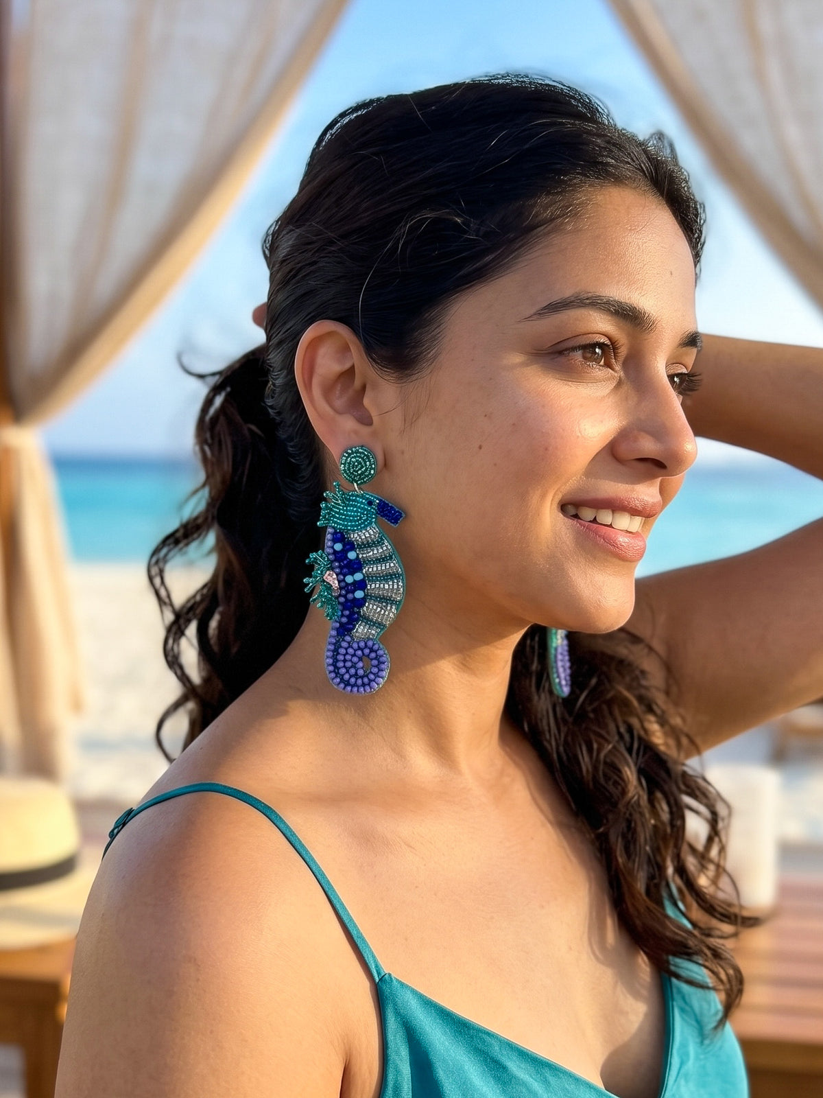 Blue Lagoon Seahorse Handmade Beaded Earrings