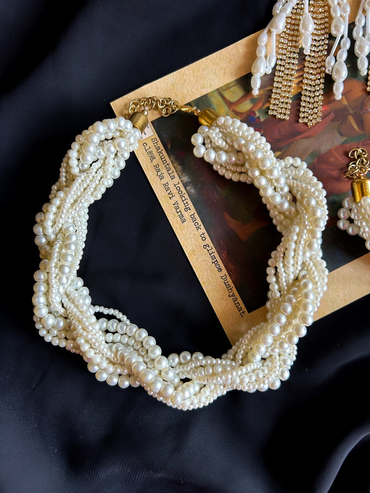 Noor Twisted Pearl Handmade Necklace + Bracelet + Earrings Set