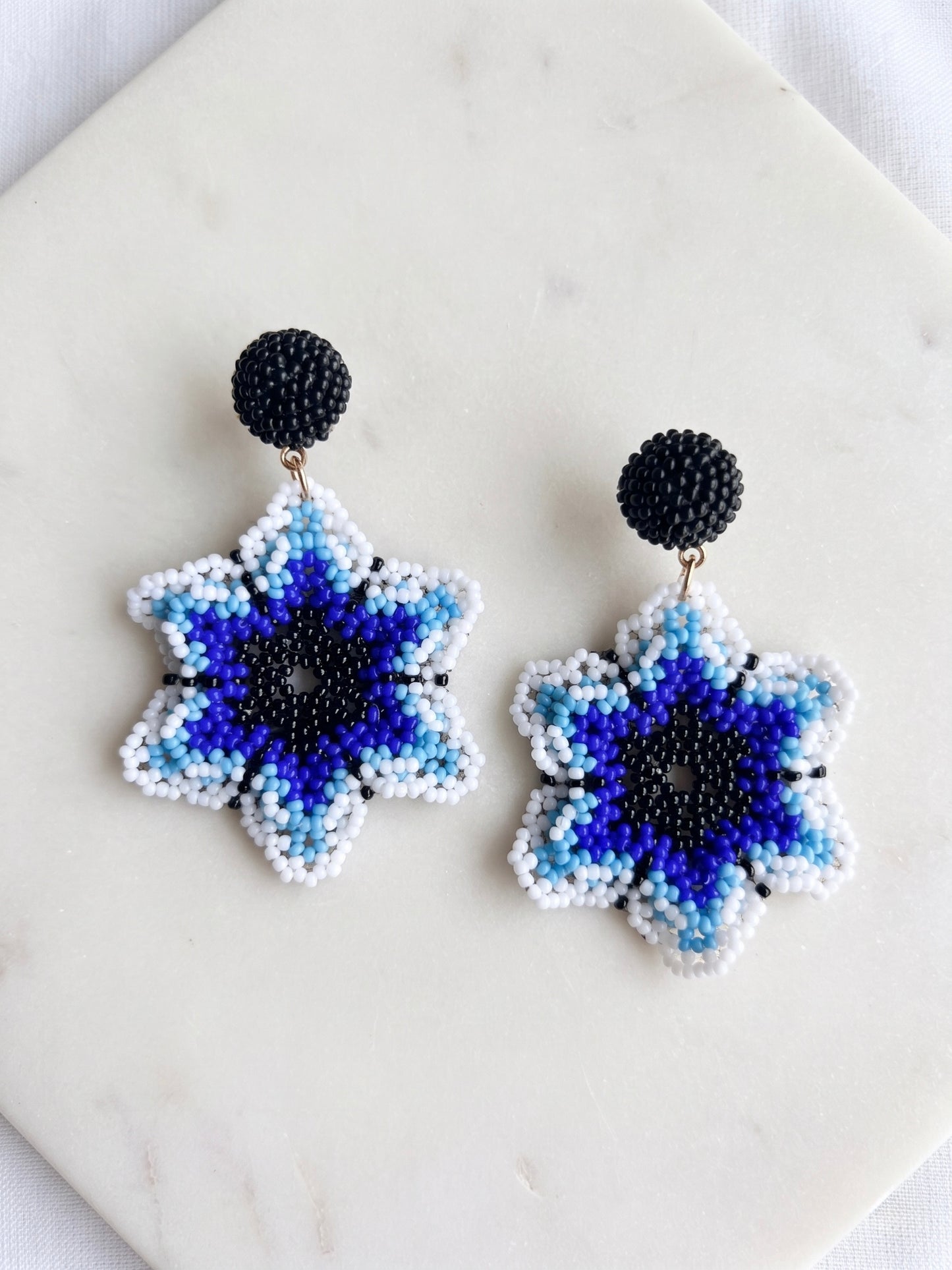Blossoming Blue Flower Handmade Beaded Earrings