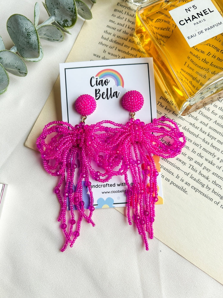 Pookie Bow (Pink) Handmade Beaded Earrings