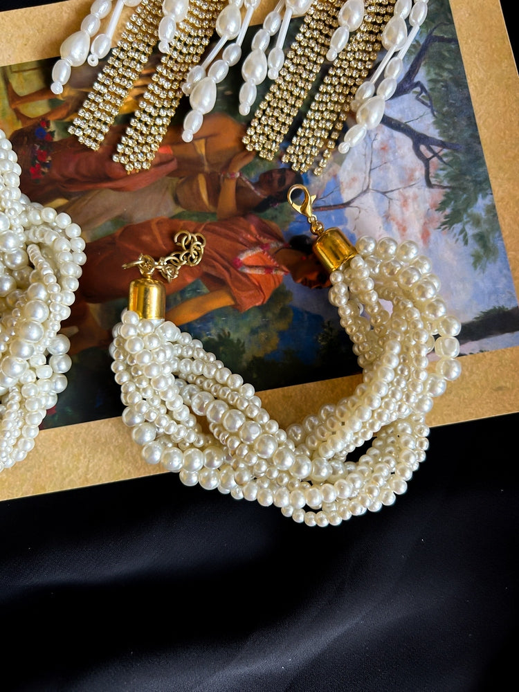 Noor Twisted Pearl Handmade Necklace + Bracelet + Earrings Set