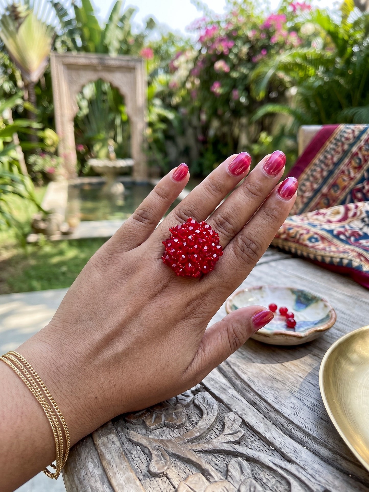 Velvet Rouge Deep Red Handmade Beaded Ring