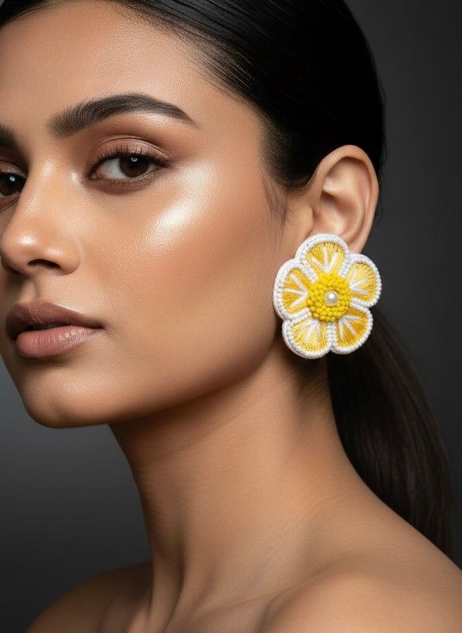 Sunshine Yellow Blossom Handmade Beaded Earrings