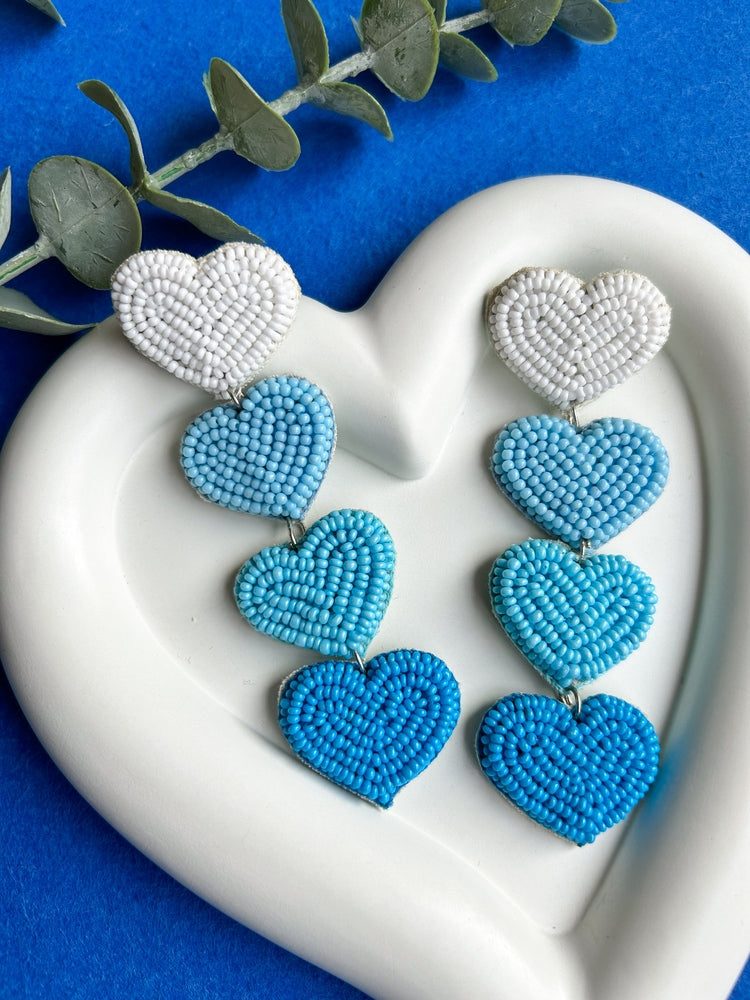 Cool Blue Love Drops Handmade Beaded Earrings