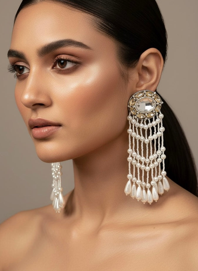 Taara Handmade Beaded Pearl Tassel Earrings