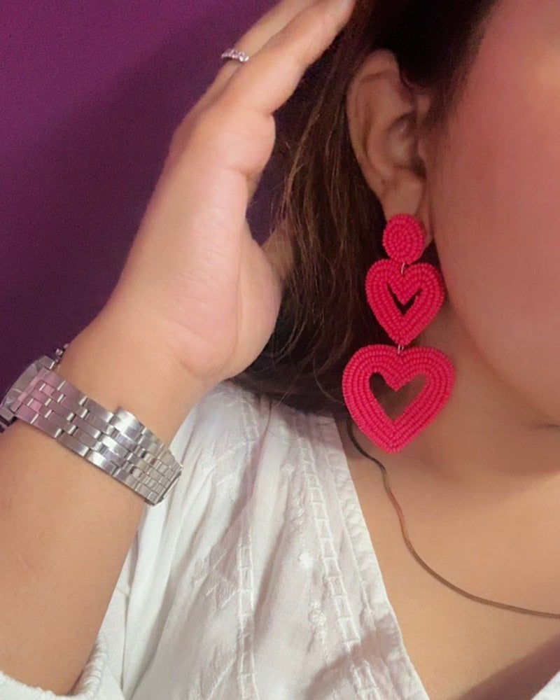 Steal My Love Handmade Beaded Heart Shaped Earrings