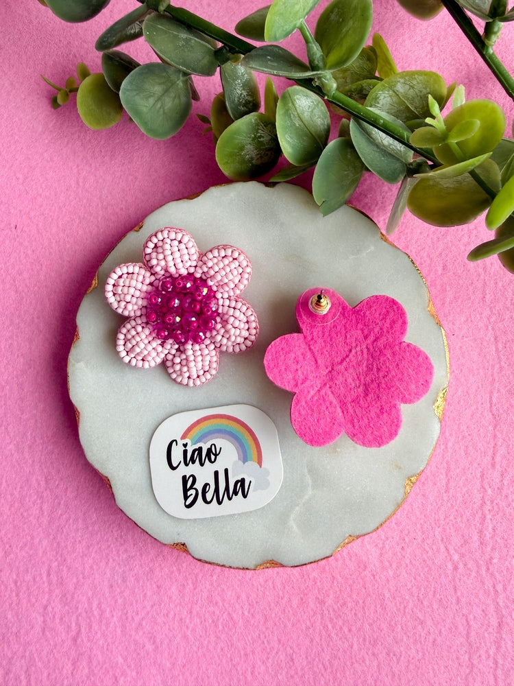 Blush Pink Flower Stud Handmade Beaded Earrings