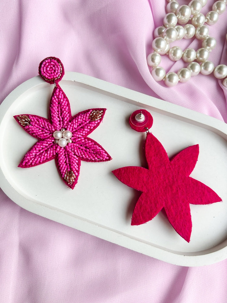 Rosey Petals Handmade Beaded Flower Earrings