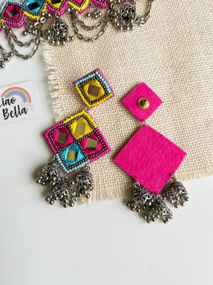 Rangrez Mirror Handmade Beaded Necklace & Earrings Set