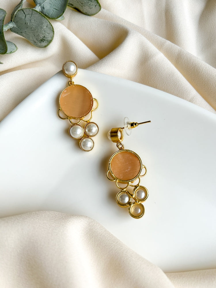 Peach Druzy Drop Handmade Brass Earrings