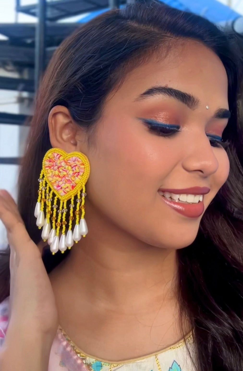 Sunny Heart Drop Tassel Handmade Beaded Earrings