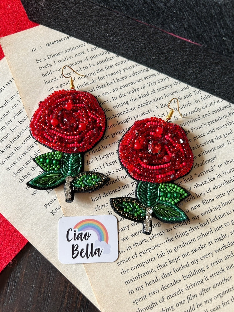 Rosabelle Handmade Beaded Rose Flower Earrings