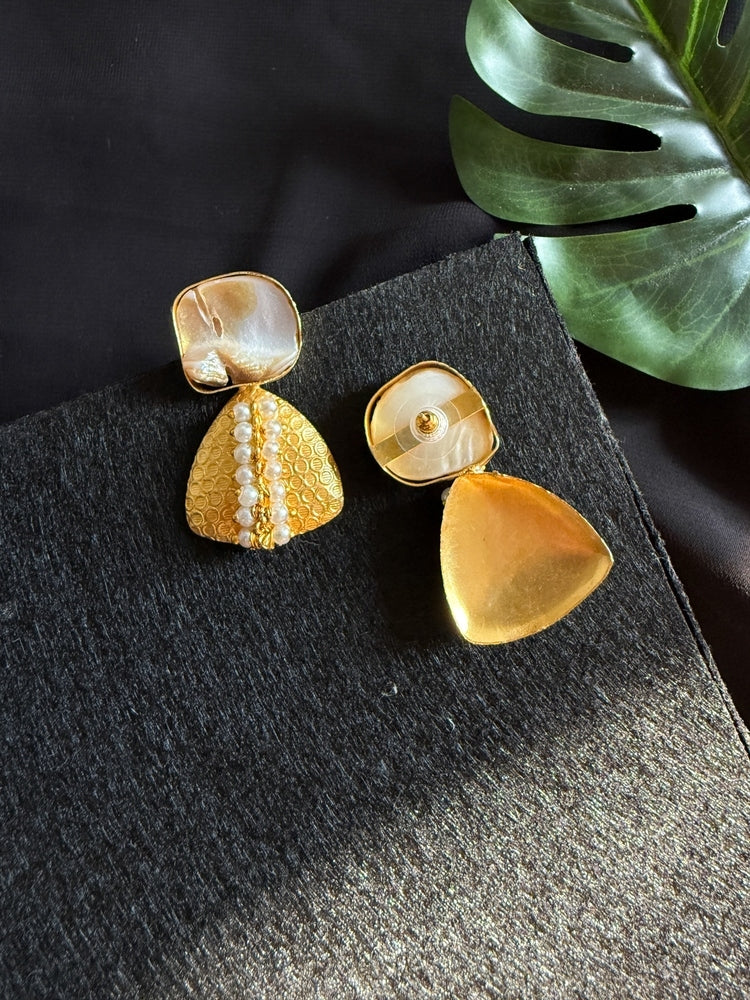 Tara Mother Of Pearl Handmade Brass Earrings