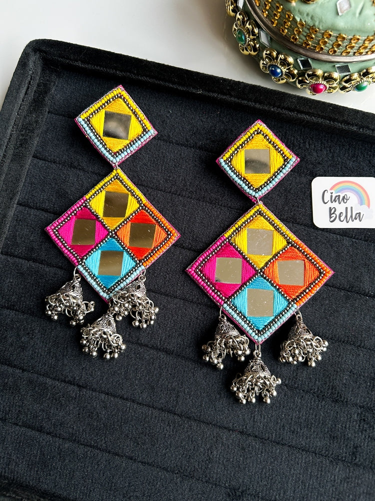 Rangrez Mirror Handmade Beaded Jhumka Earrings