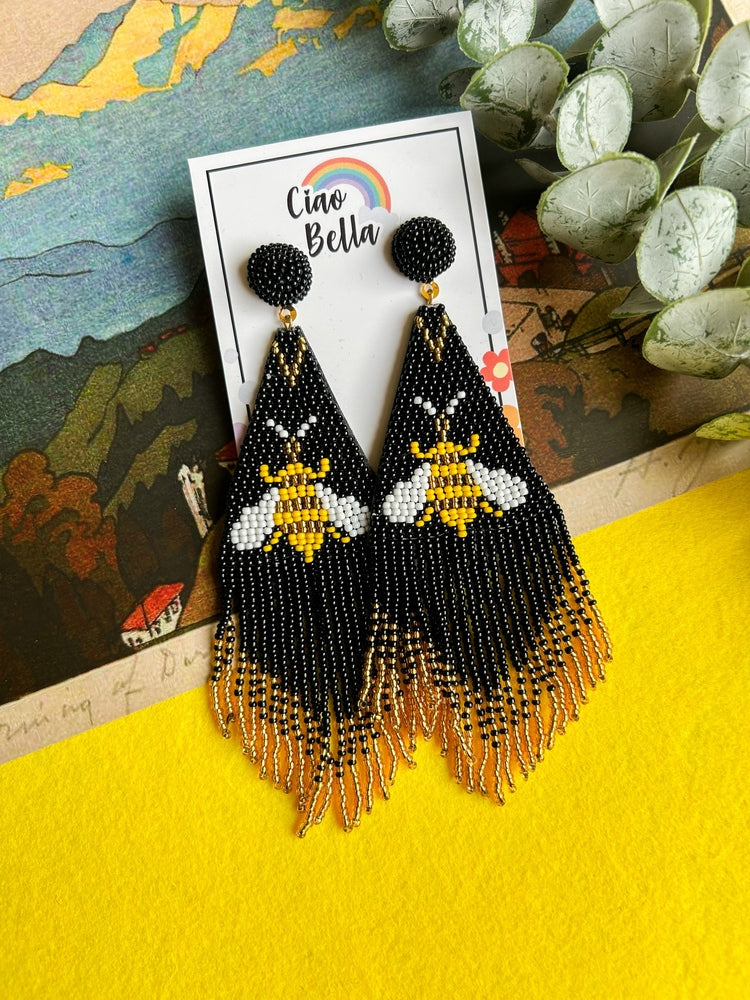 Luna Bee Handmade Beaded Tassel Earrings