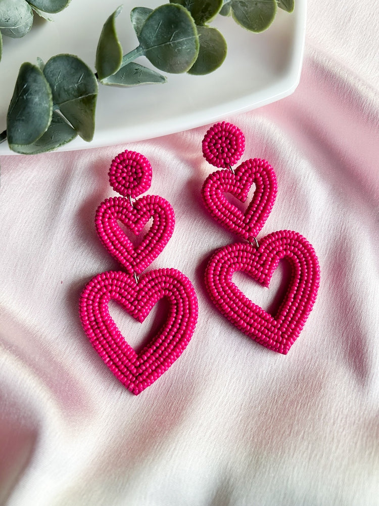 Steal My Love Handmade Beaded Heart Shaped Earrings