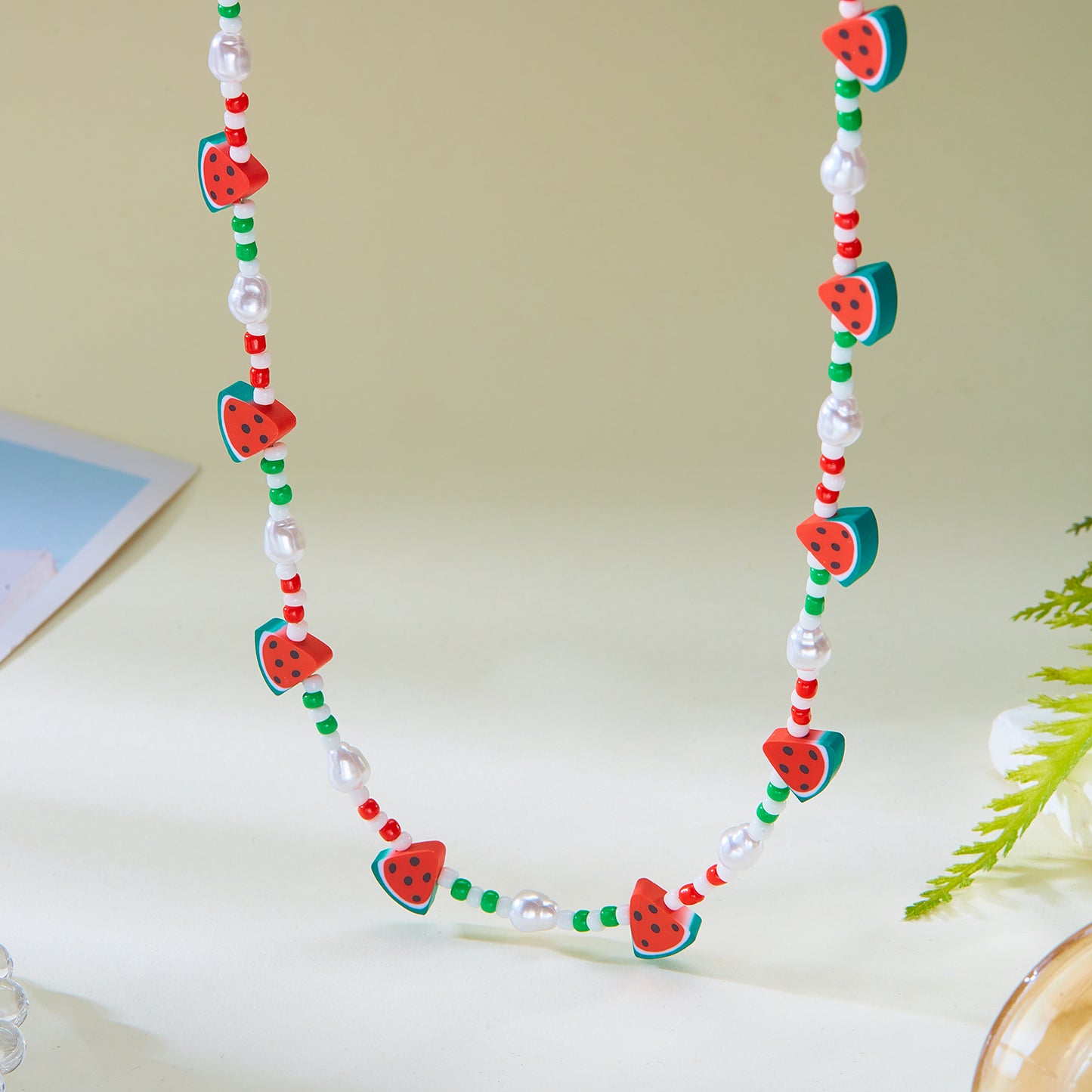 Sweet Watermelon Soft Clay Handmade Beaded Chain Necklace