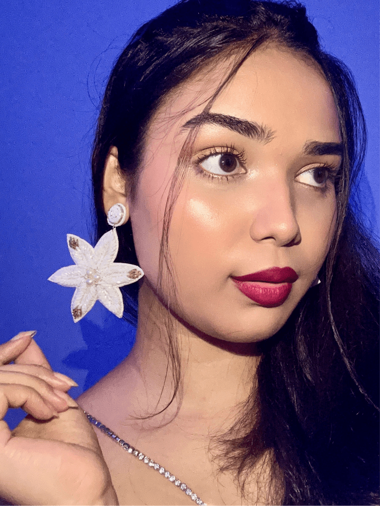 Snow Petals Handmade Beaded Flower Earrings