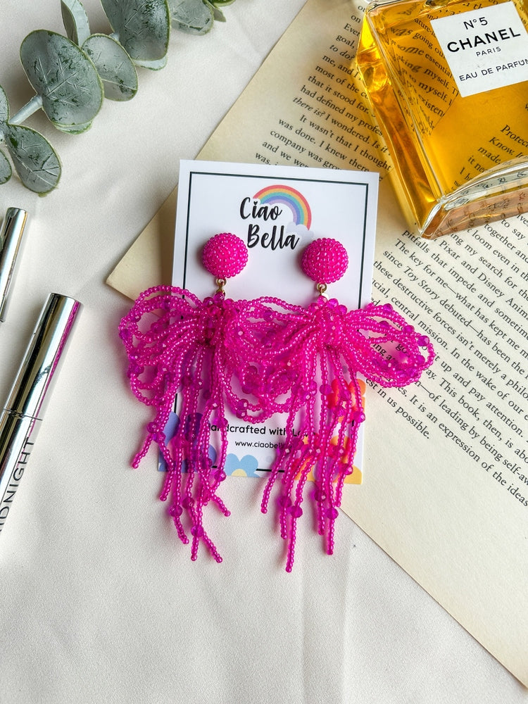 Pookie Bow (Pink) Handmade Beaded Earrings