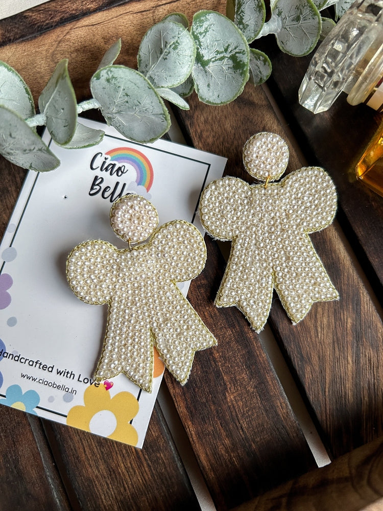 Pookie Pearly Bow Handmade Beaded Earrings