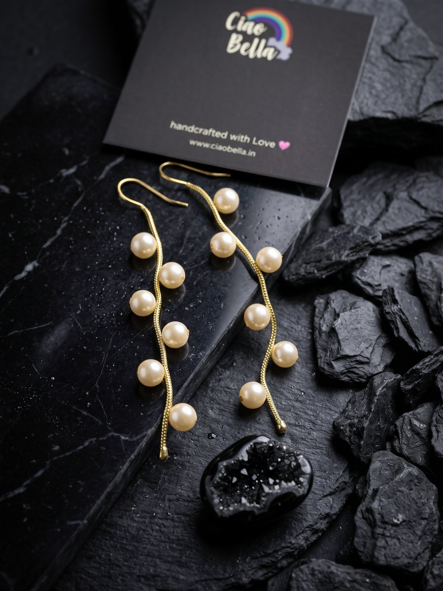 Golden Pearl Trail Handmade Brass Earrings