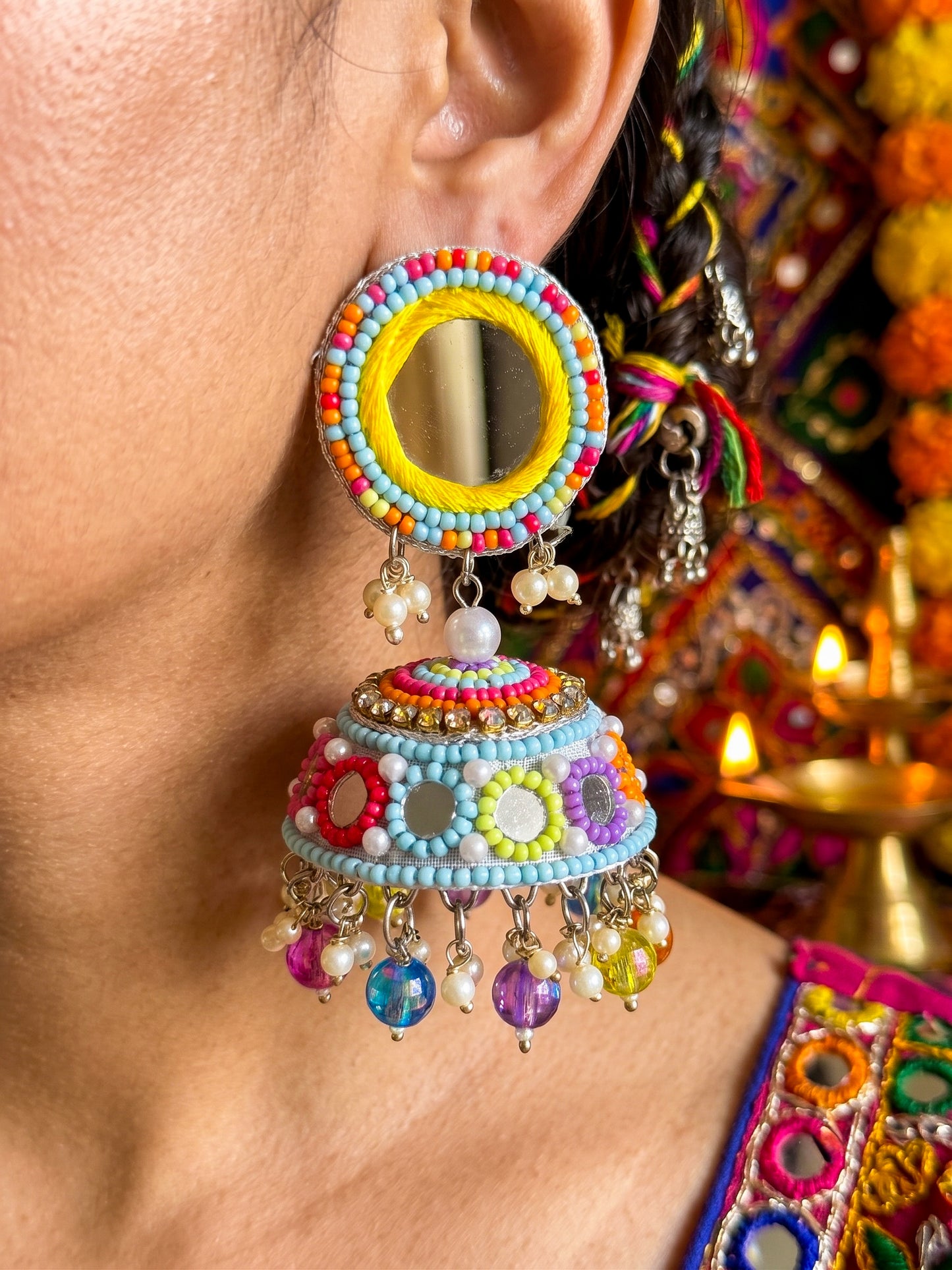 Mastani Mirror Handmade Beaded Jhumka Earrings