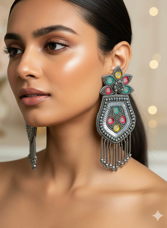 PhoolRaag Mirror Handmade Beaded Earrings