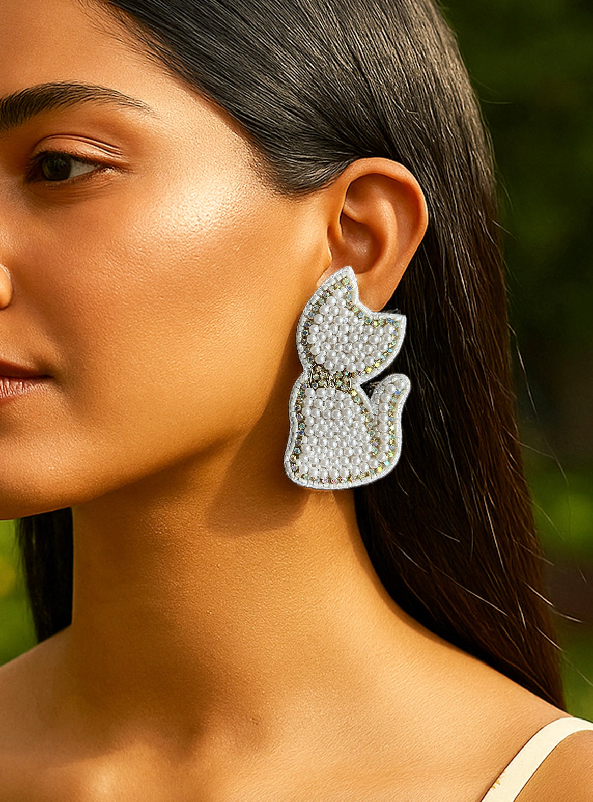 Snow Cat Handmade Beaded Earrings