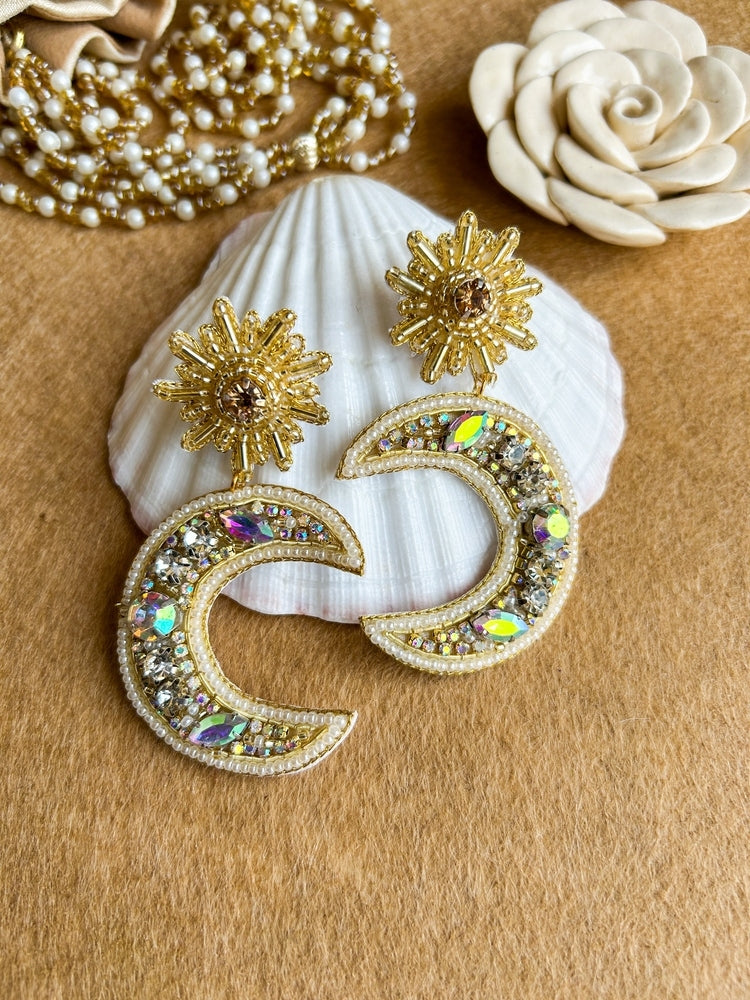 Crescent Moon Handmade Beaded Earrings