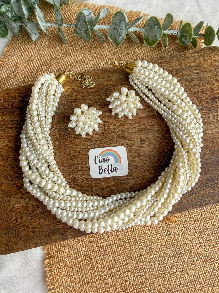 Maya Pearl Handmade Necklace + Stud Earrings Set