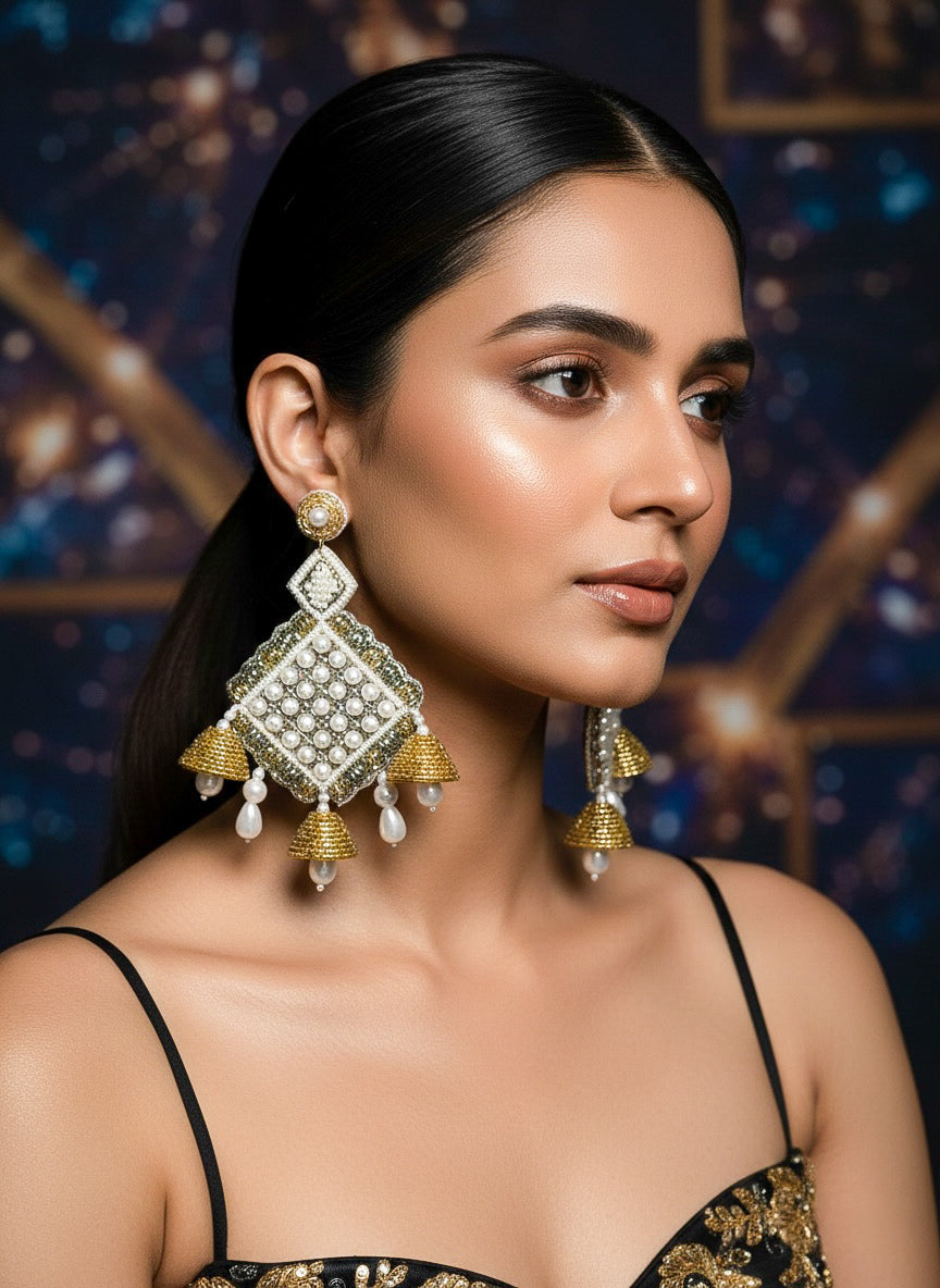 Riwaayat Pearl Drops Handmade Beaded Statement Earrings